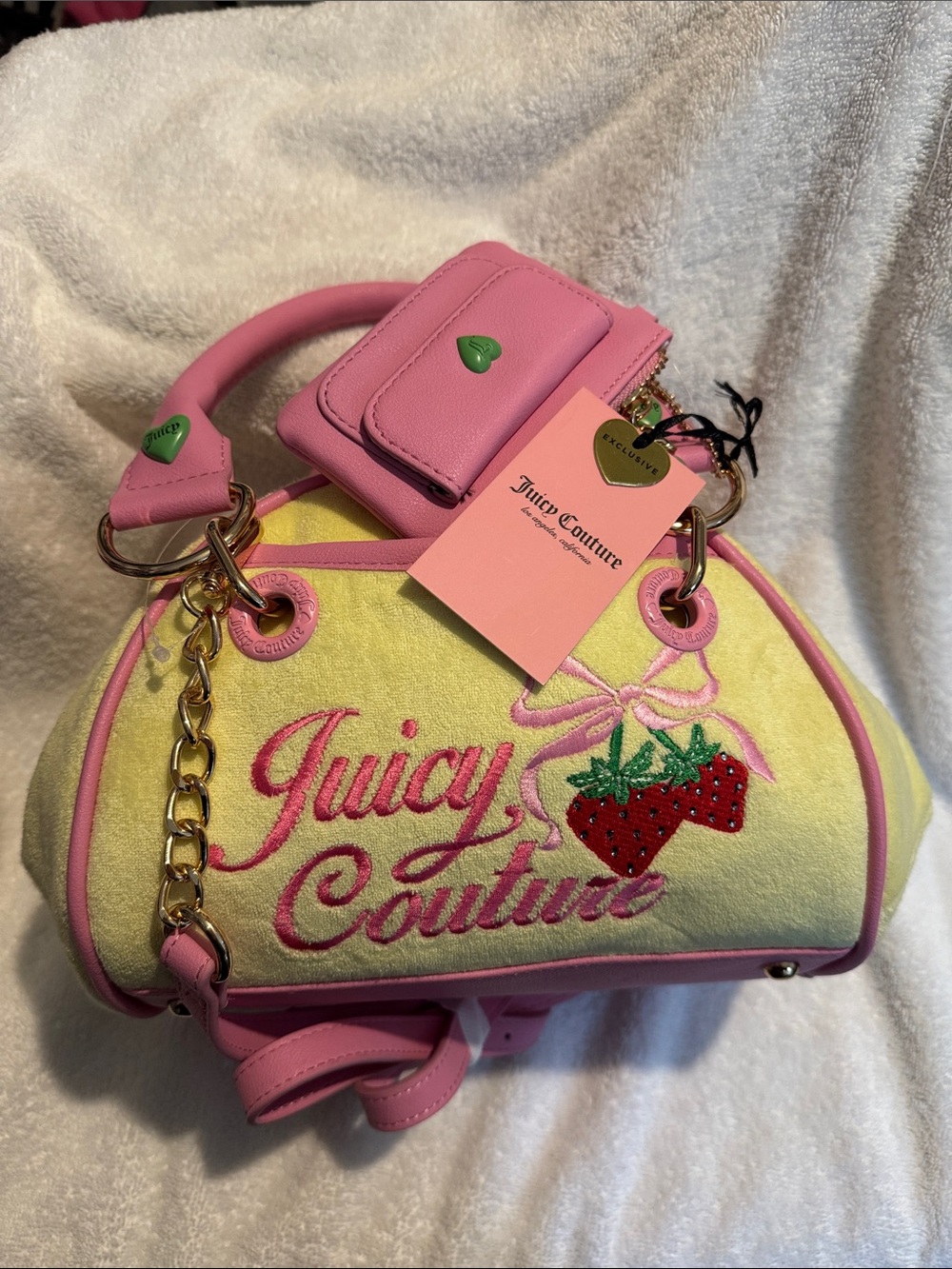 Juicy Couture Pink & Yellow Strawberry Embroidered Mini 🏈 ball Bag